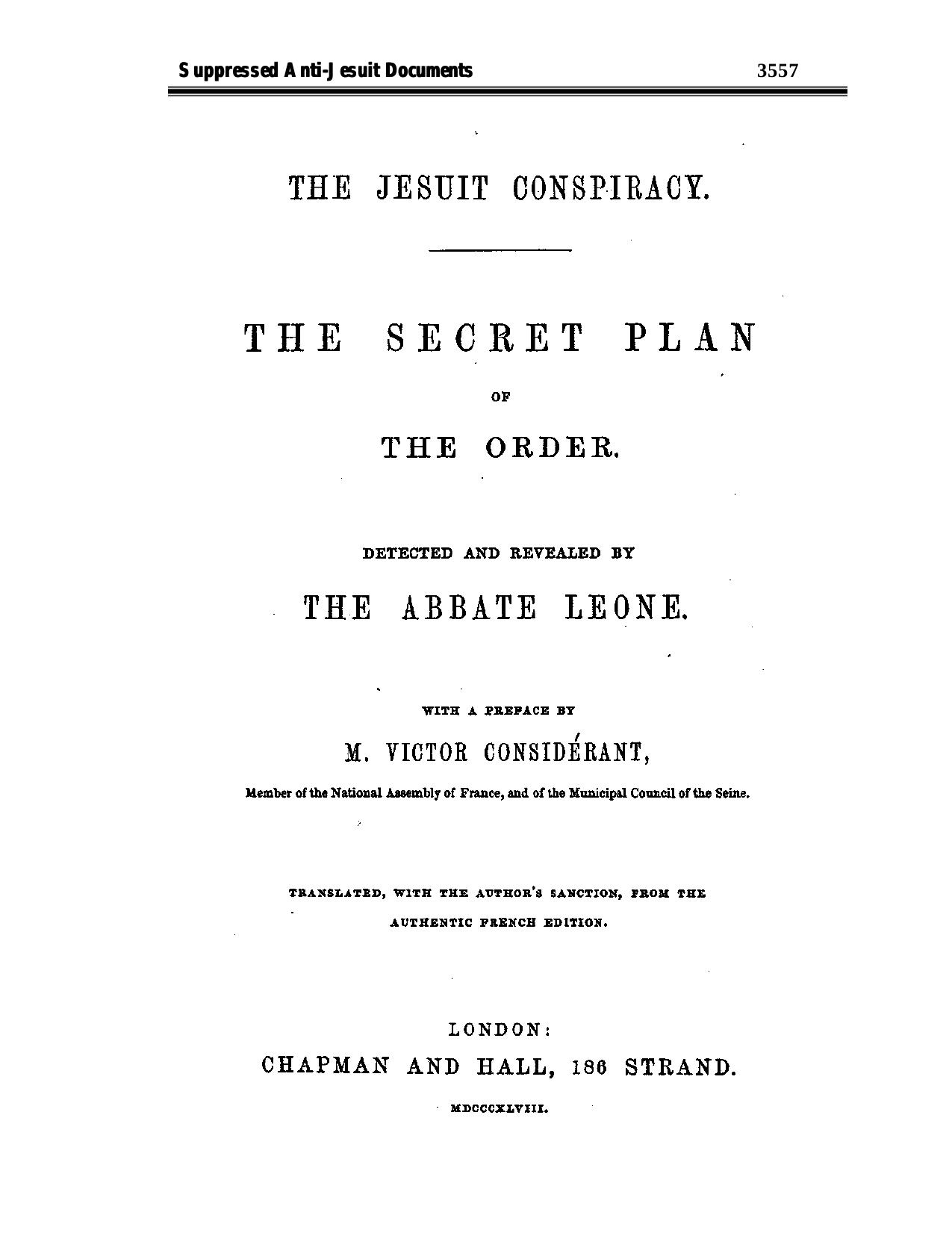 The Jesuit conspiracy. The secret plan of the order by Abbat Leone