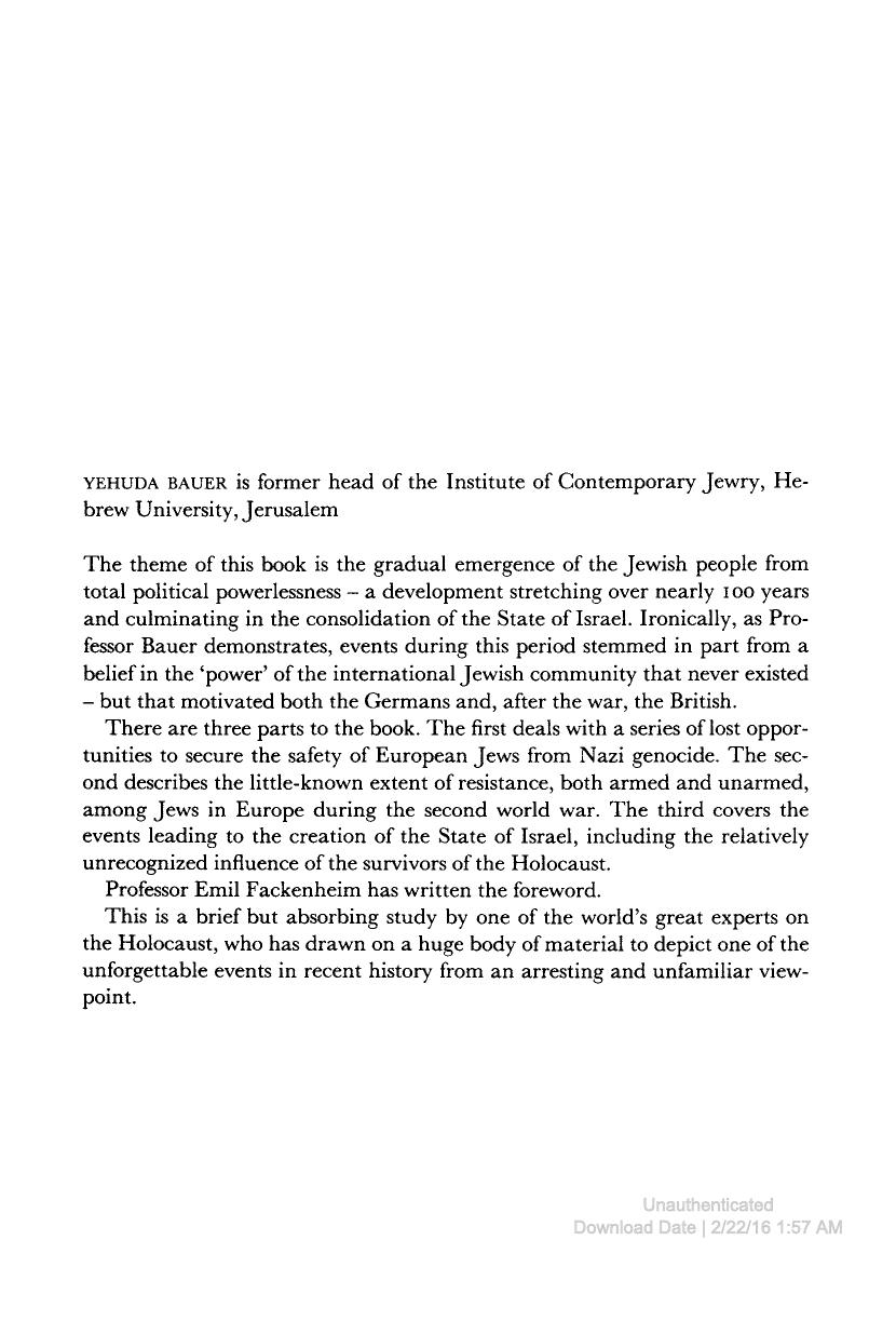 The Jewish Emergence from Powerlessness by Yehuda Bauer
