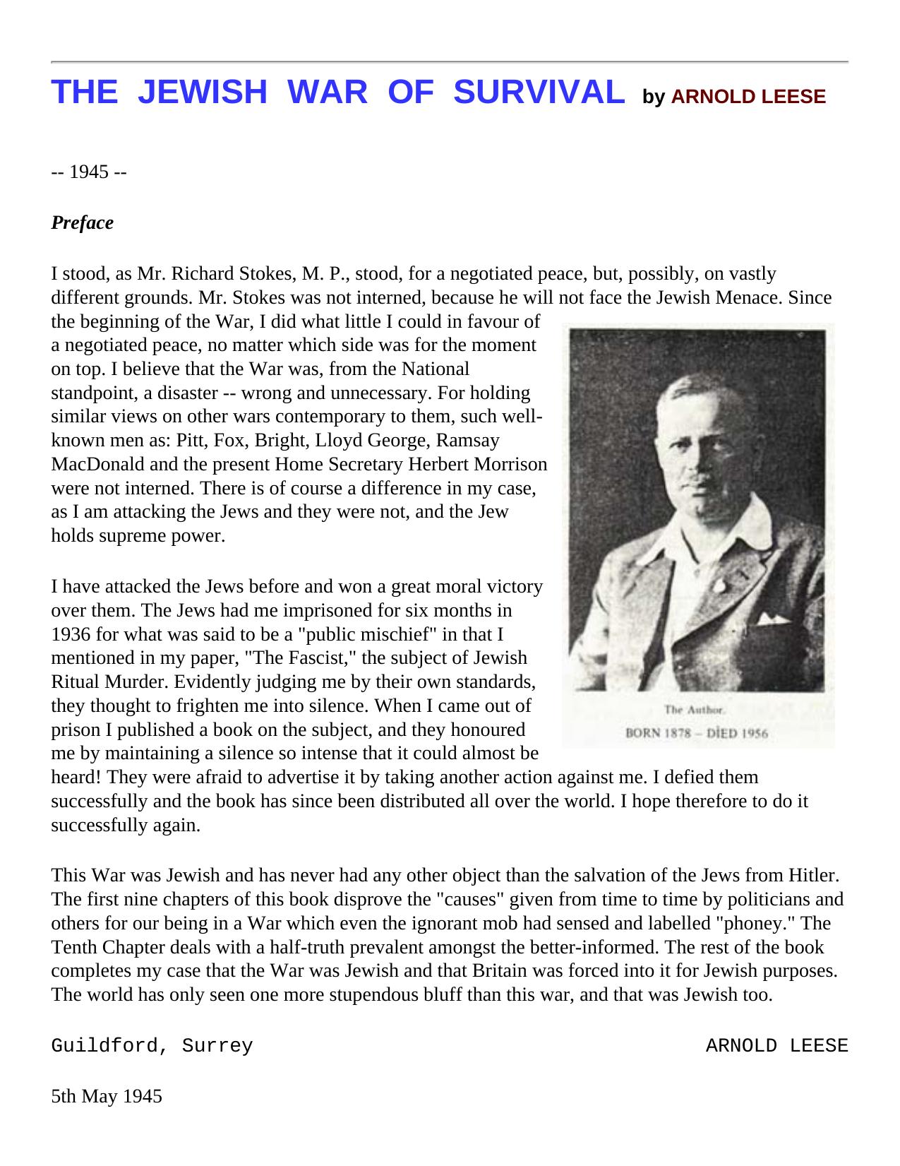 The Jewish War Of Survival (1945) [ocr-only] by LEESE Arnold Spencer (1878-1956)