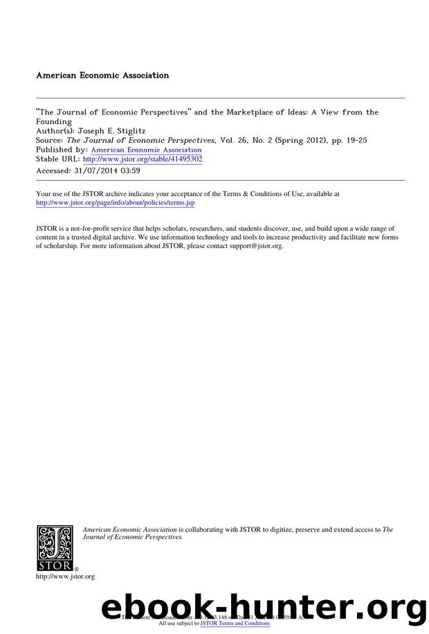 The Journal of Economic Perspectives" and the Marketplace of Ideas: A View from the Founding by The Journal of Economic Perspectives & the Marketplace of Ideas A View from theFounding