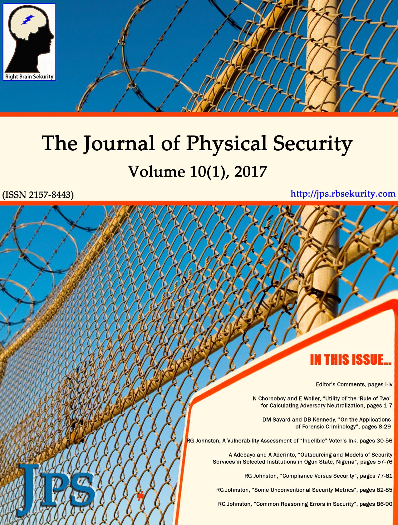 The Journal of Physical Security Volume 10 Issue 1 - JPS 10(1) by Right Brain Sekurity LLC