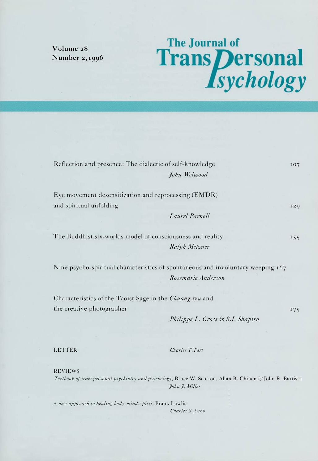 The Journal of Transpersonal Psychology by Vol. 28.2 (1996)