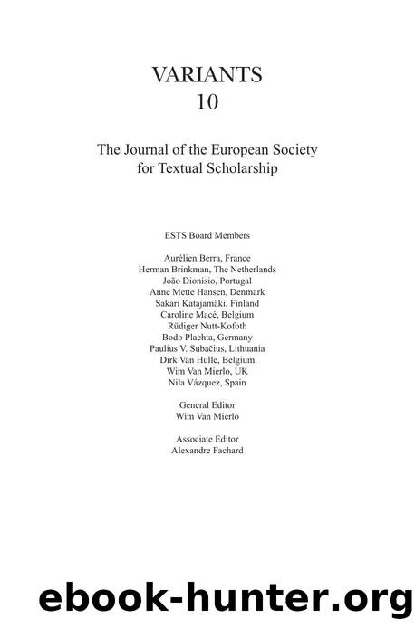 The Journal of the European Society for Textual Scholarship by Wim van Mierlo; Alexandre Fachard