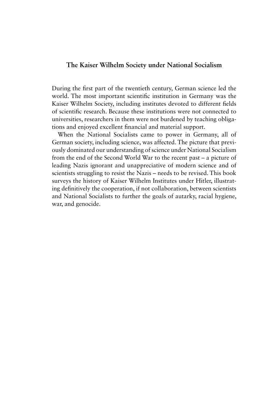 The Kaiser Wilhelm Society under National Socialism by Unknown