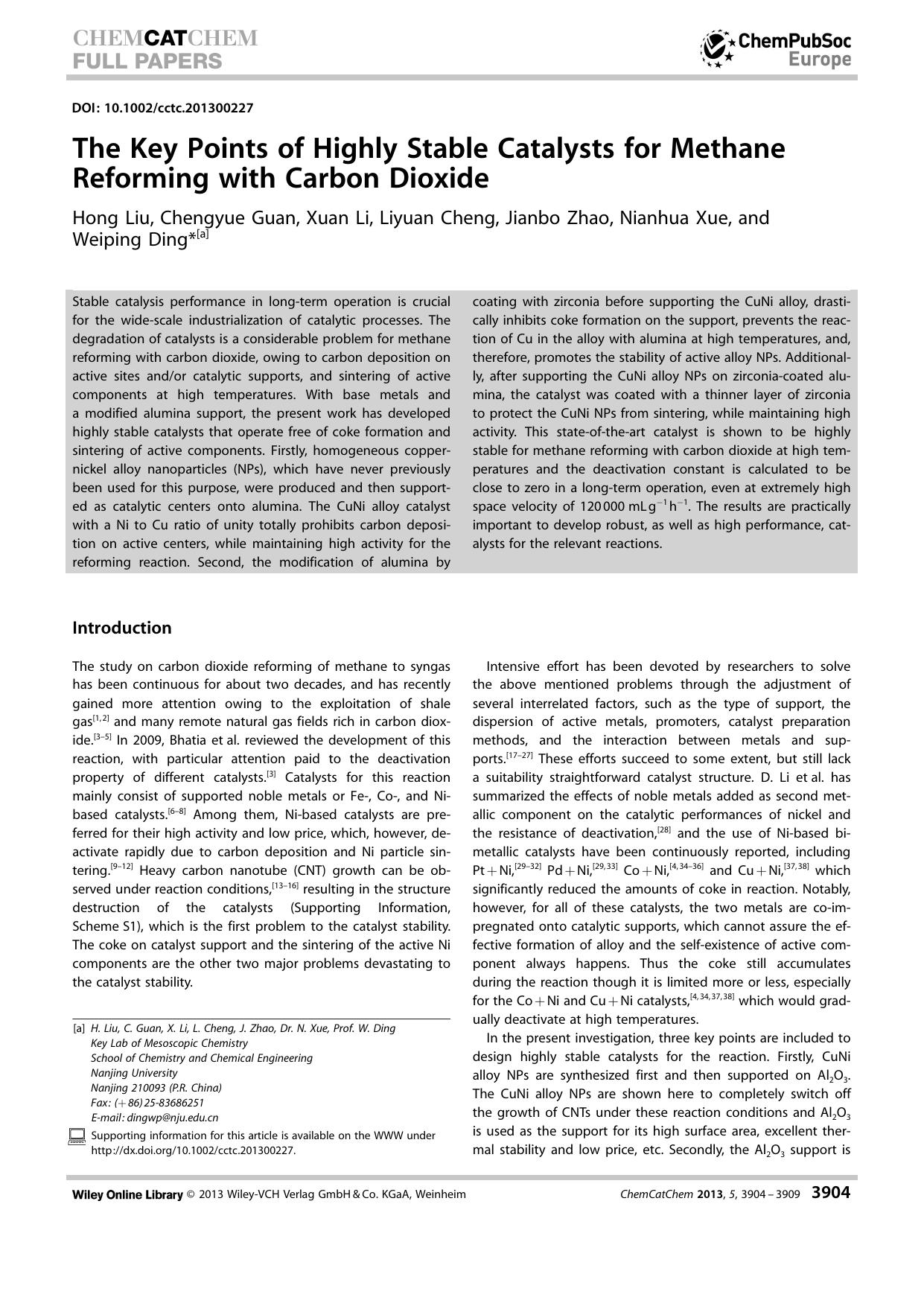 The Key Points of Highly Stable Catalysts for Methane Reforming with Carbon Dioxide by Unknown