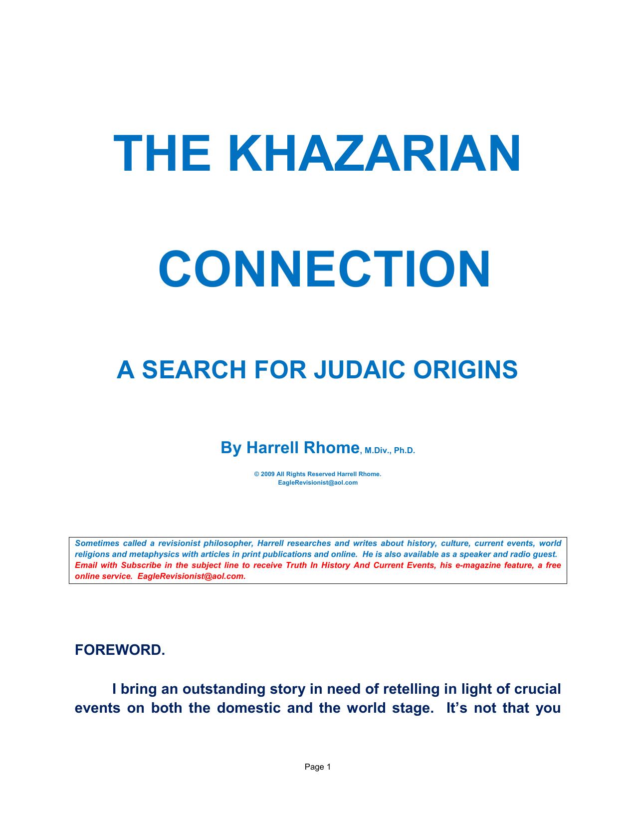 The Khazarian Connection: The Jewish Mafia by Harrel Rhome