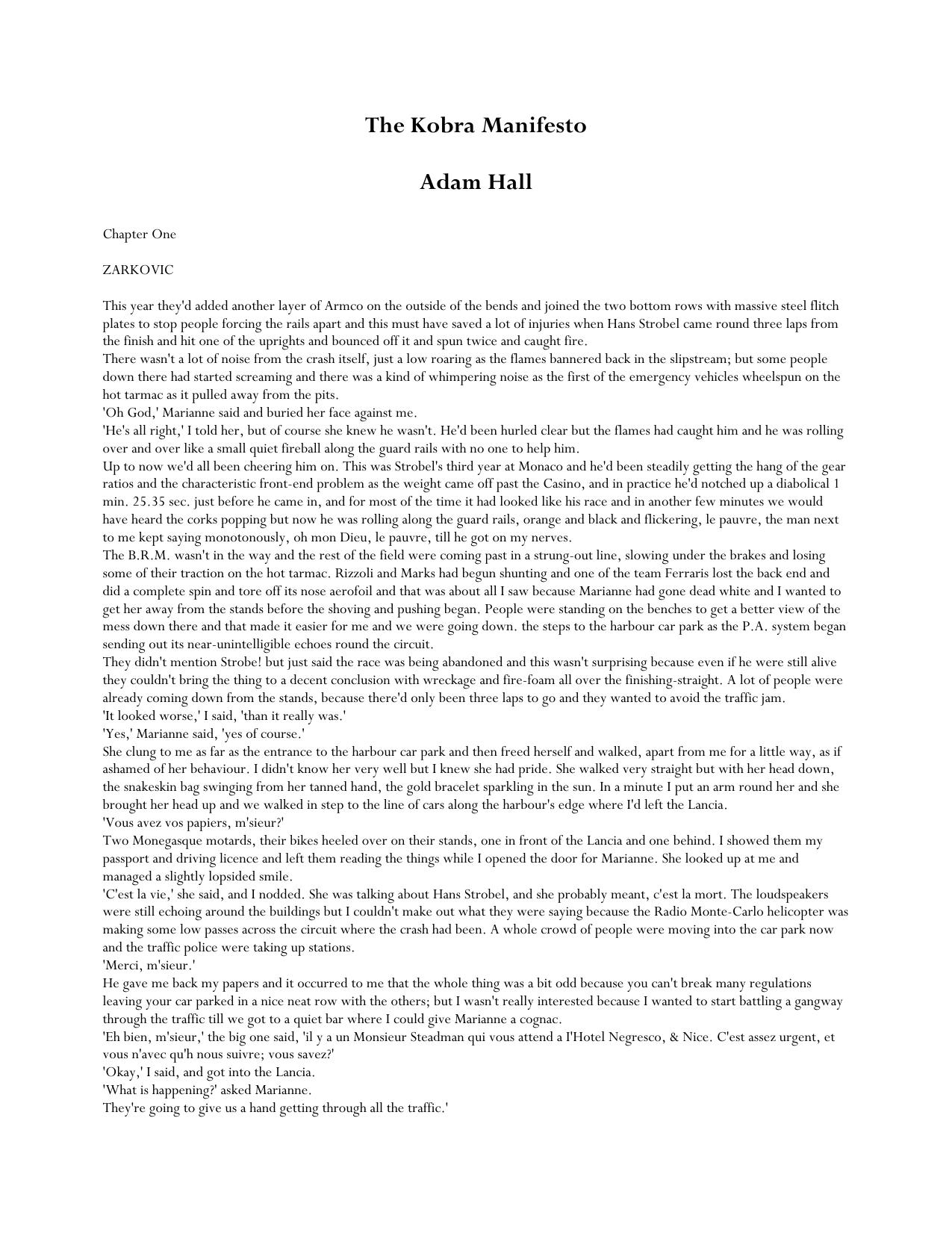 The Kobra Manifesto by Adam Hall (Elleston Trevor)
