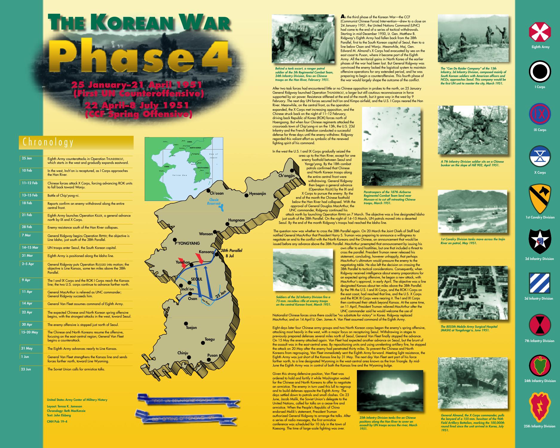 The Korean War phase 4 : 25 January - 21 April 1951 (First UN counteroffensive), 22 April - 8 July 1951 (CCF Spring offensive) by Teresa K Jameson; Beth MacKenzie; John Elsberg; Center of Military History