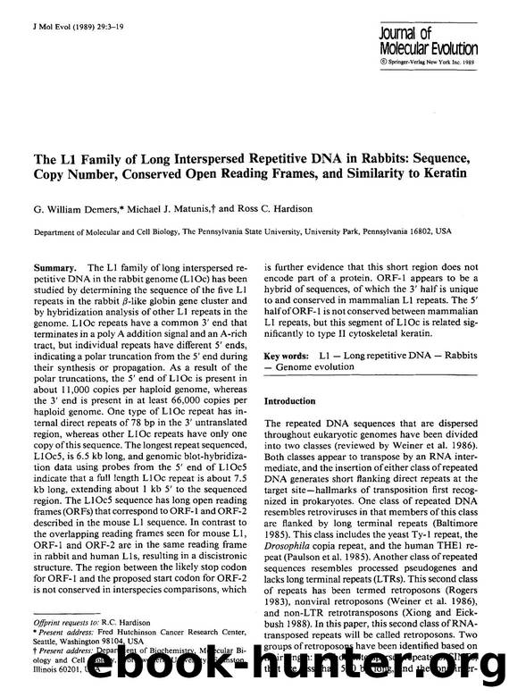 The L1 family of long interspersed repetitive DNA in rabbits: Sequence, copy number, conserved open reading frames, and similarity to keratin by Unknown