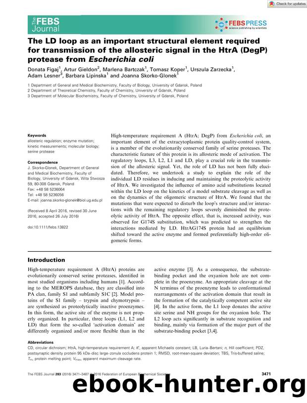 The LD loop as an important structural element required for transmission of the allosteric signal in the HtrA (DegP) protease from Escherichia coli by Unknown