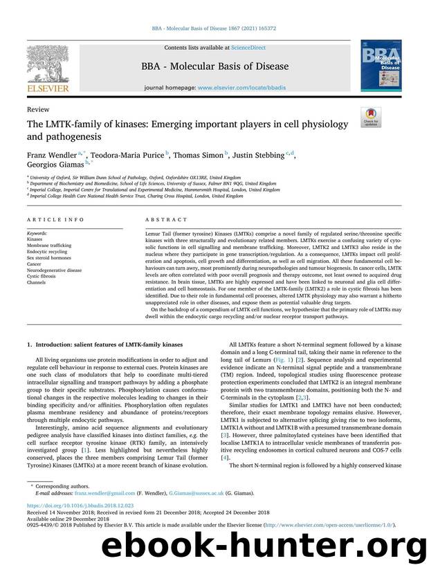 The LMTK-family of kinases: Emerging important players in cell physiology and pathogenesis by Franz Wendler & Teodora-Maria Purice & Thomas Simon & Justin Stebbing & Georgios Giamas