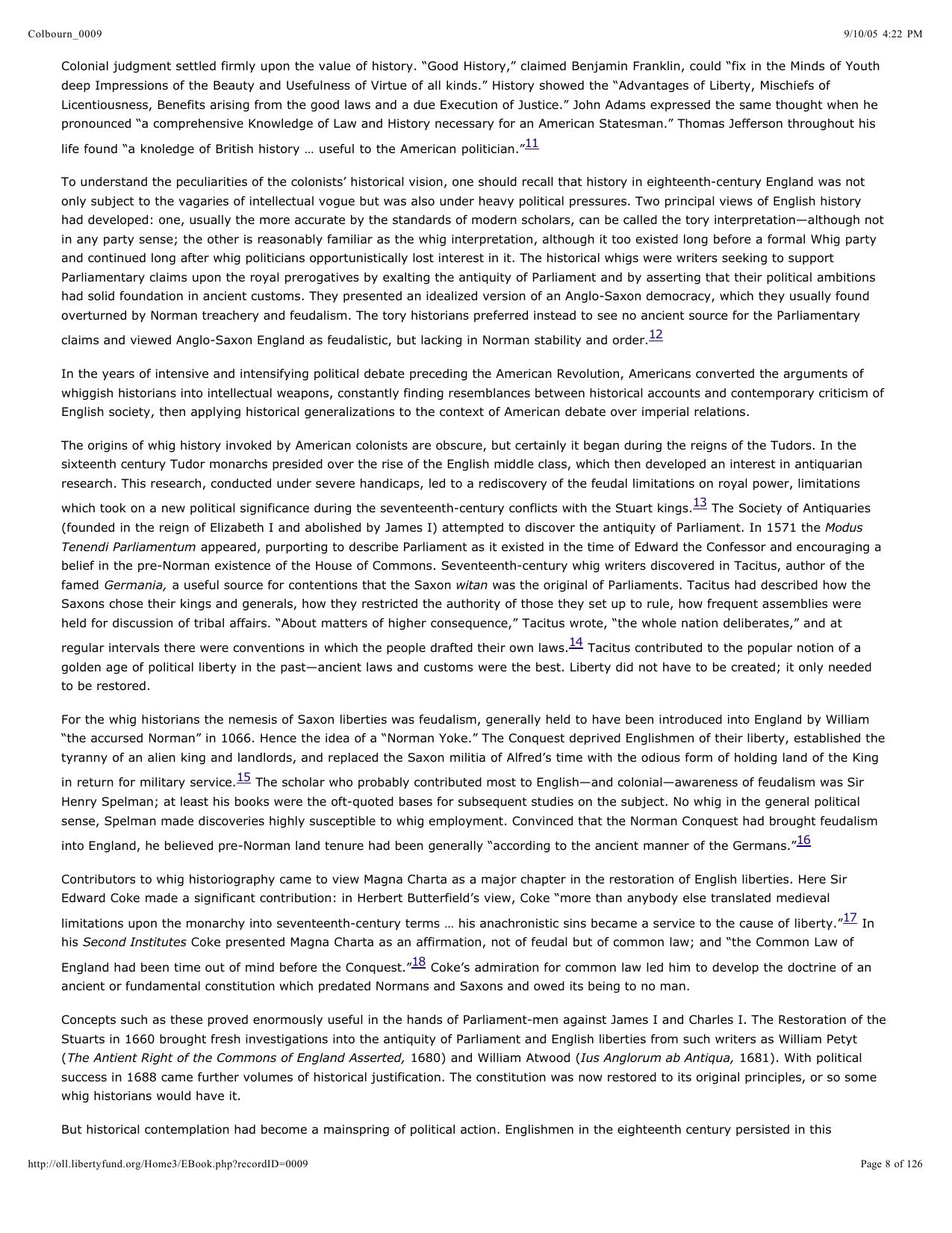 The Lamp of Experience. Whig History and the Intellectual Origins of the American Revolution by Trevor Colburn