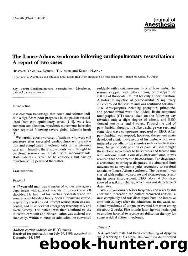 The Lance-Adams syndrome following cardiopulmonary resuscitation: A report of two cases by Unknown