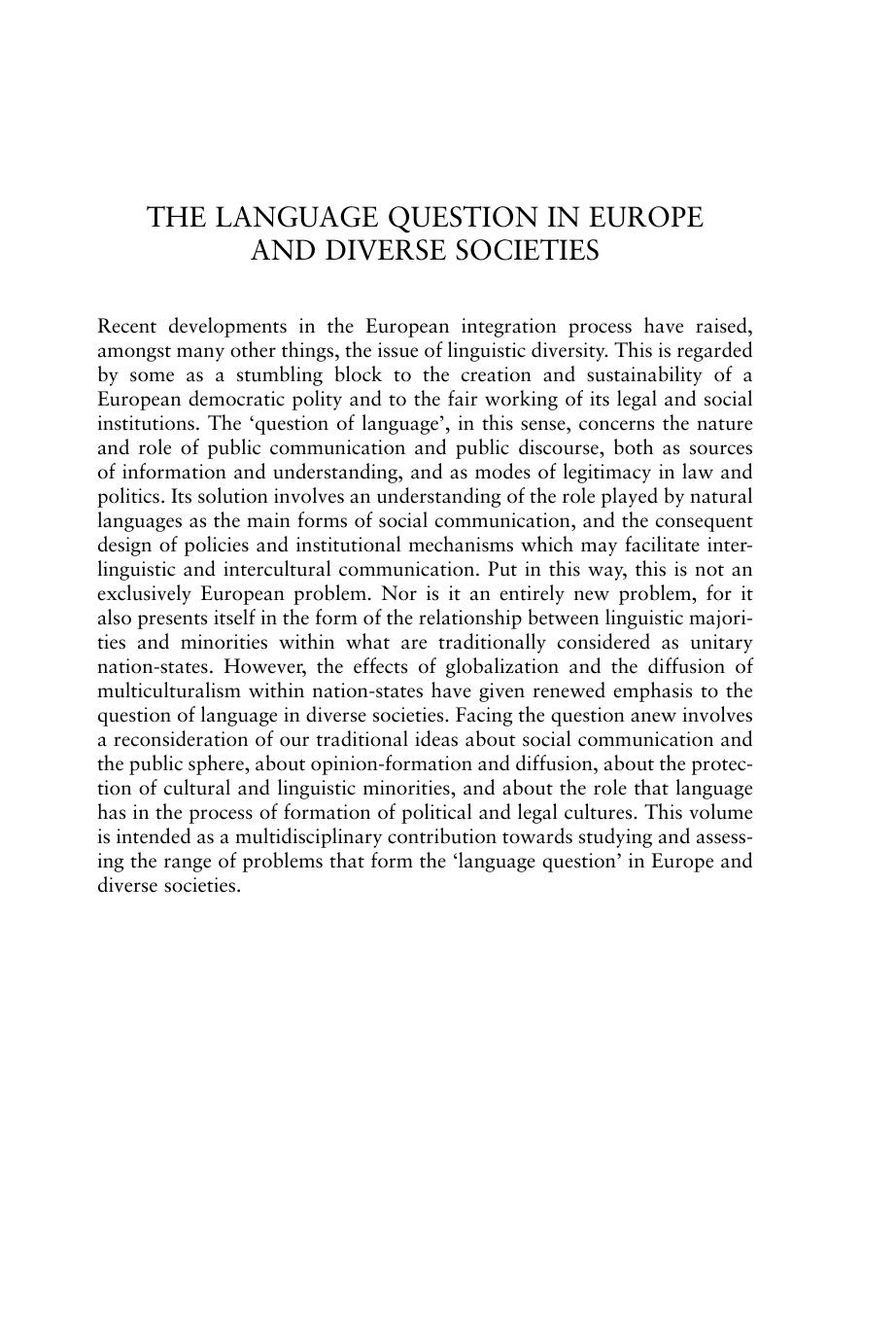 The Language Question in Europe and Diverse Societies: Political, Legal and Social Perspectives (Onati International Series in Law and Society) by Dario Castiglione Chris Longman