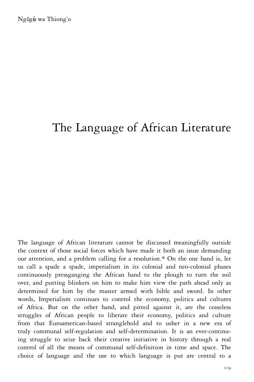 The Language of African Literature by Ngugi wa Thiong’o