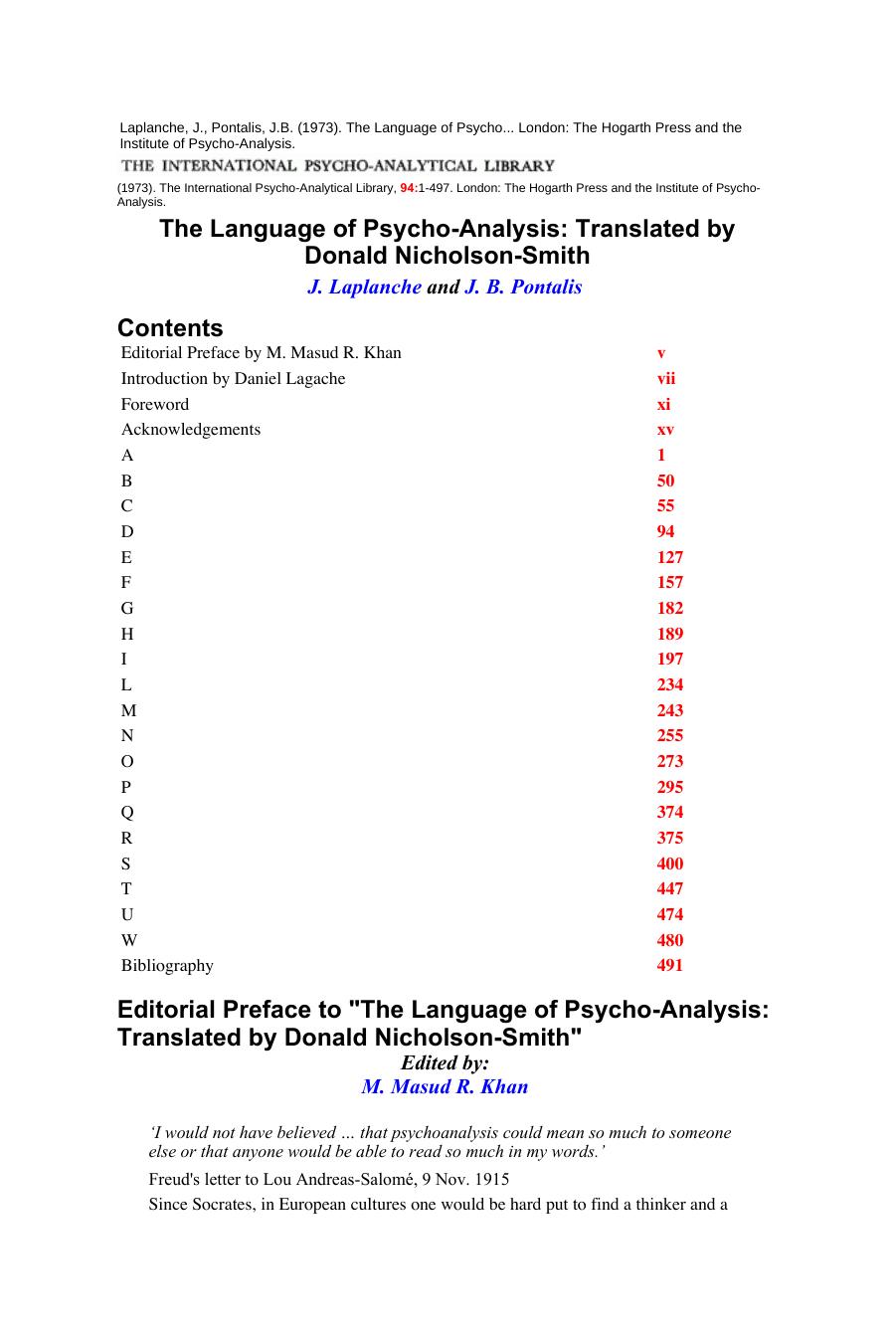 The Language of Psycho-Analysis by Unknown