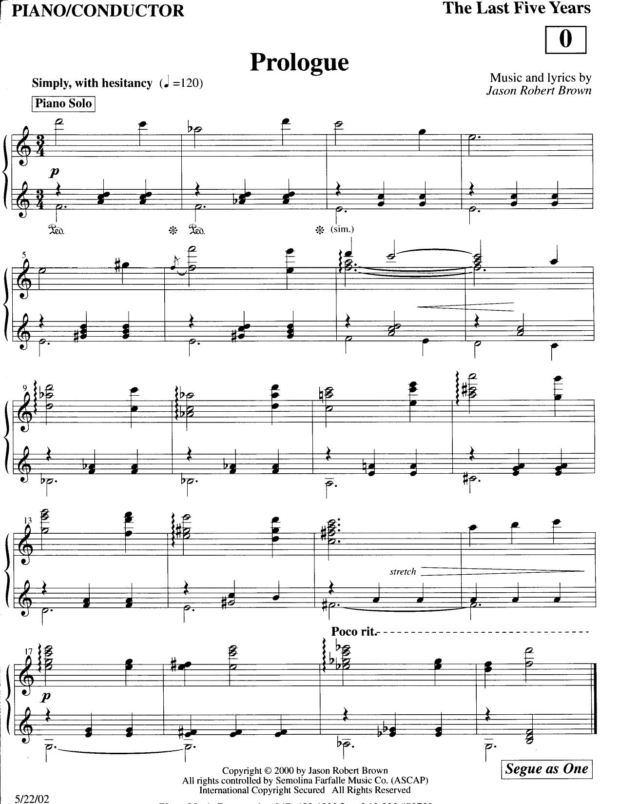 The Last Five Years (2002) Musical Songbook by Unknown