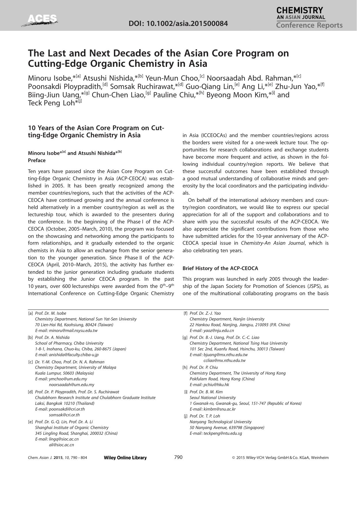 The Last and Next Decades of the Asian Core Program on CuttingEdge Organic Chemistry in Asia by Unknown