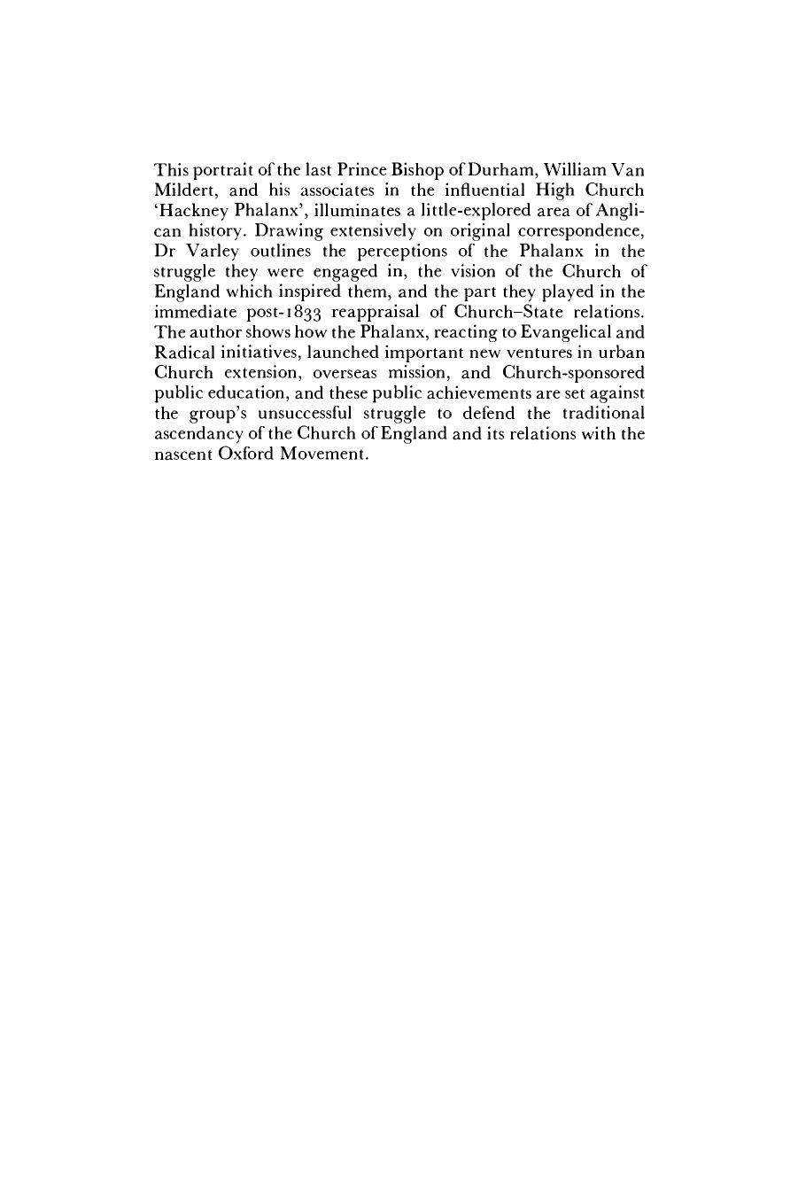 The Last of the Prince Bishops: William Van Mildert and the High Church Movement of the Early Nineteenth Century by Varley E. A