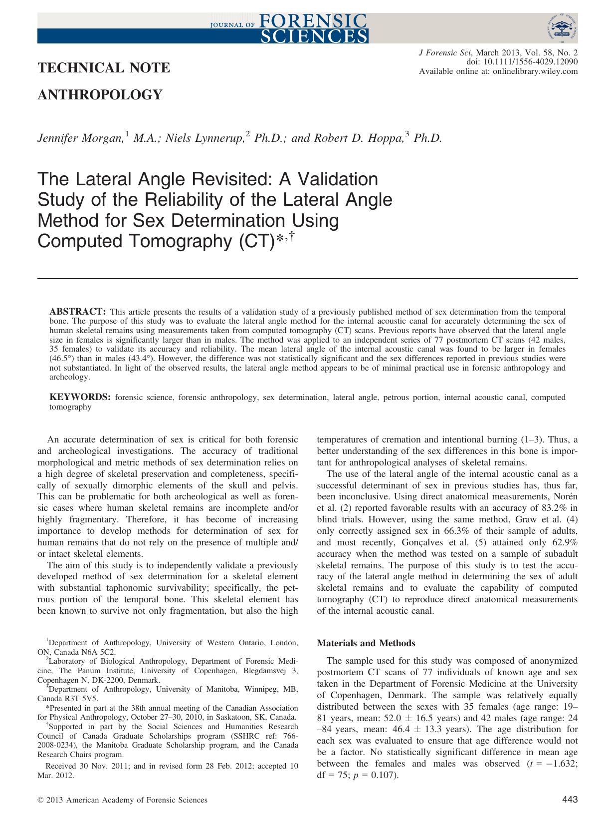 The Lateral Angle Revisited: A Validation Study of the Reliability of the Lateral Angle Method for Sex Determination Using Computed Tomography (CT), by Unknown