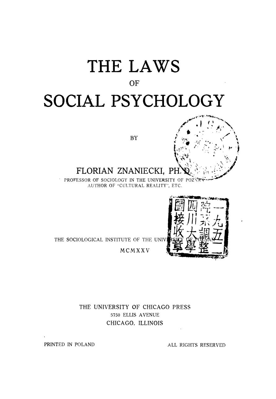 The Laws of Social Psychology by Florian Znaniecki