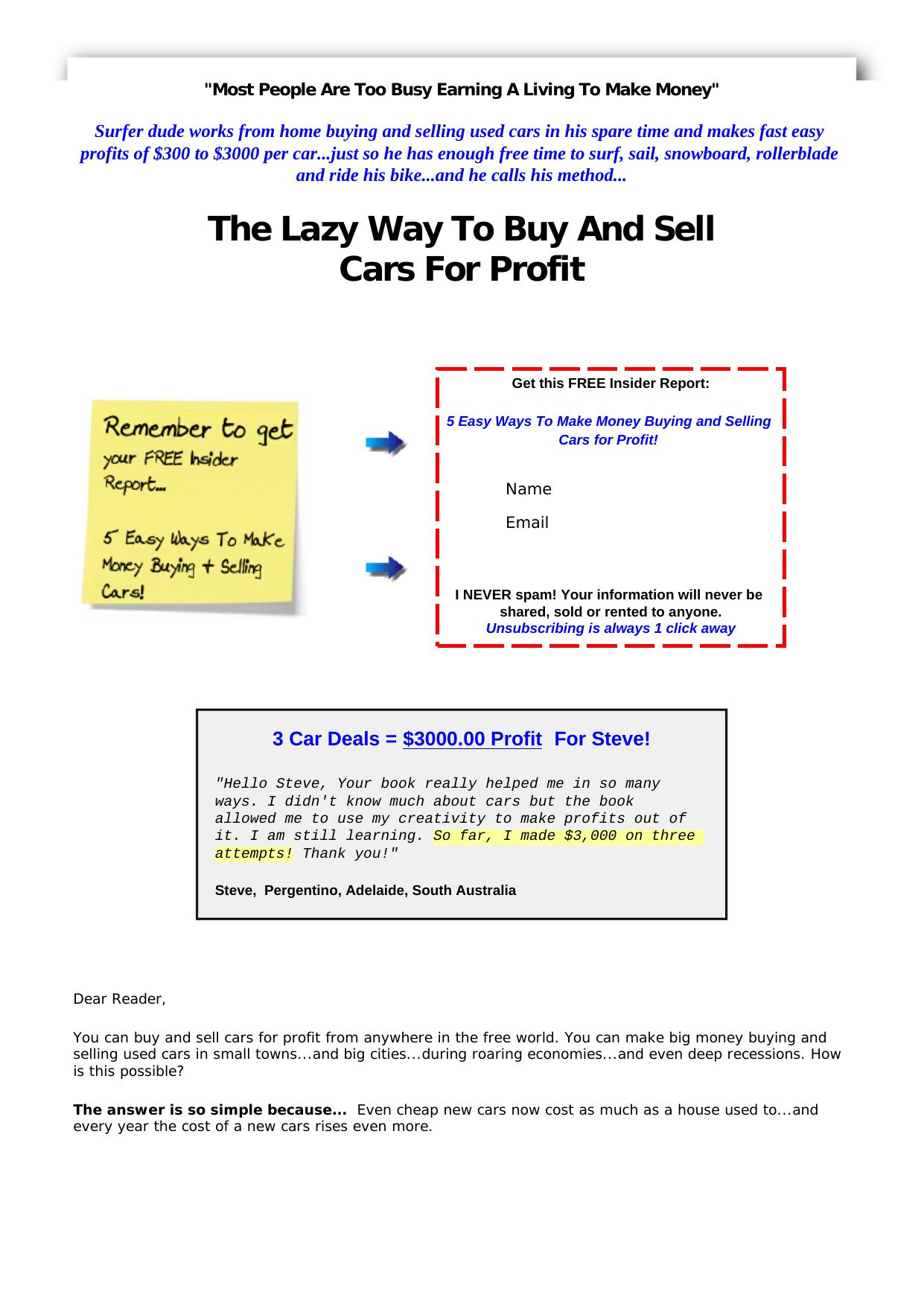 The Lazy Way To Buy And Sell Cars For Profit! =======. by Best of Kuszter's Collection