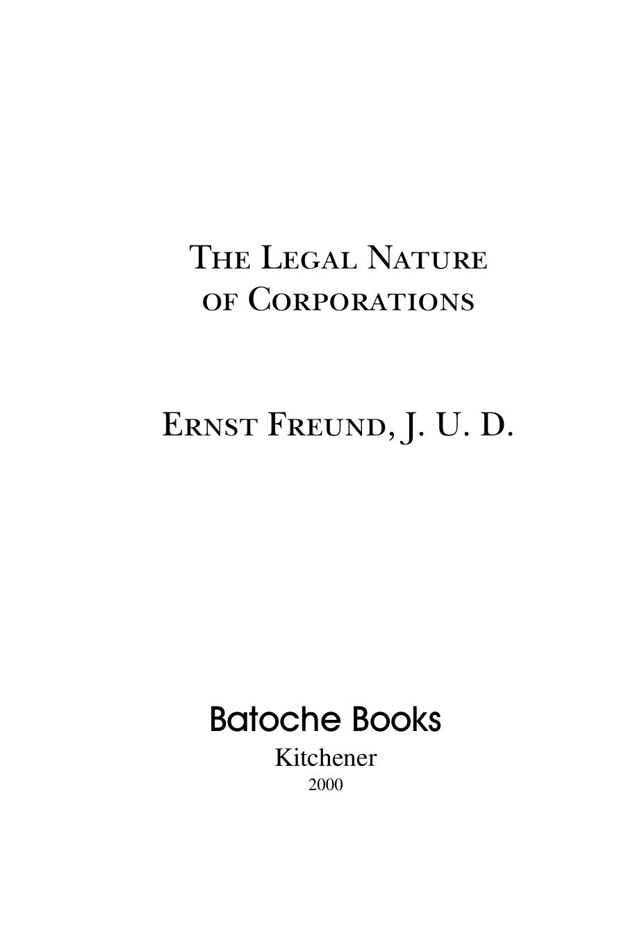 The Legal Nature of Corporations by Ernst Freund