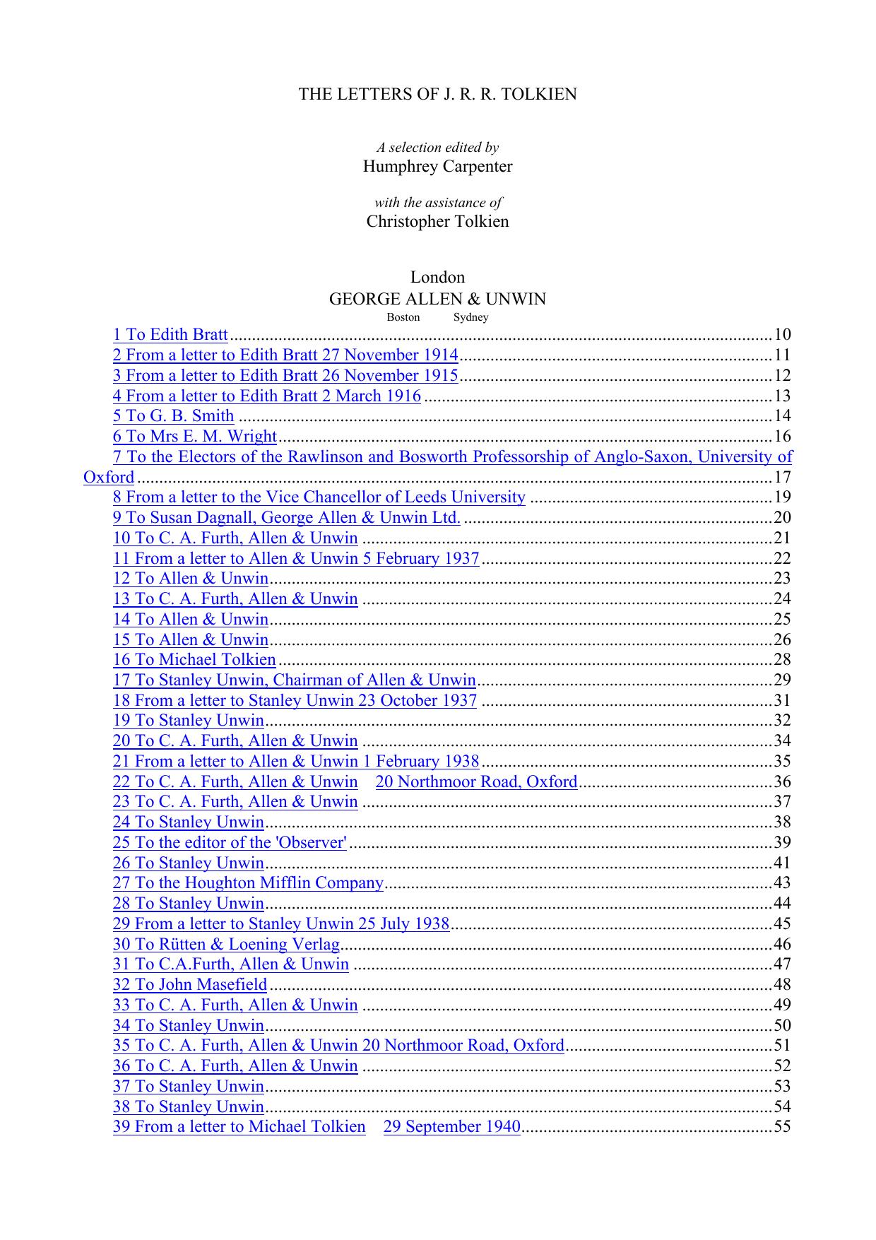The Letters of J.R.R.Tolkien by J.R.R.Tolkien
