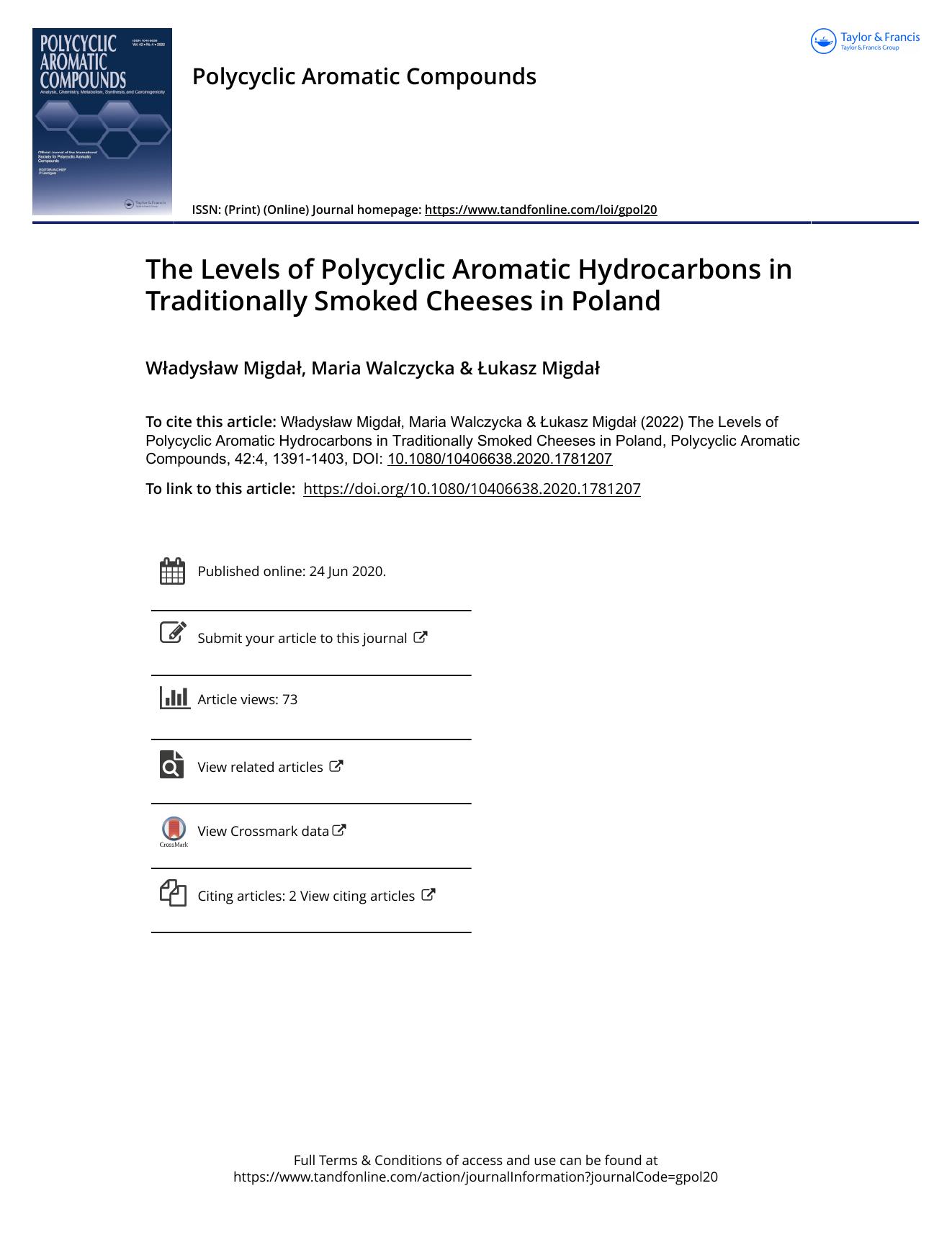 The Levels of Polycyclic Aromatic Hydrocarbons in Traditionally Smoked Cheeses in Poland by Migdał Władysław & Walczycka Maria & Migdał Łukasz