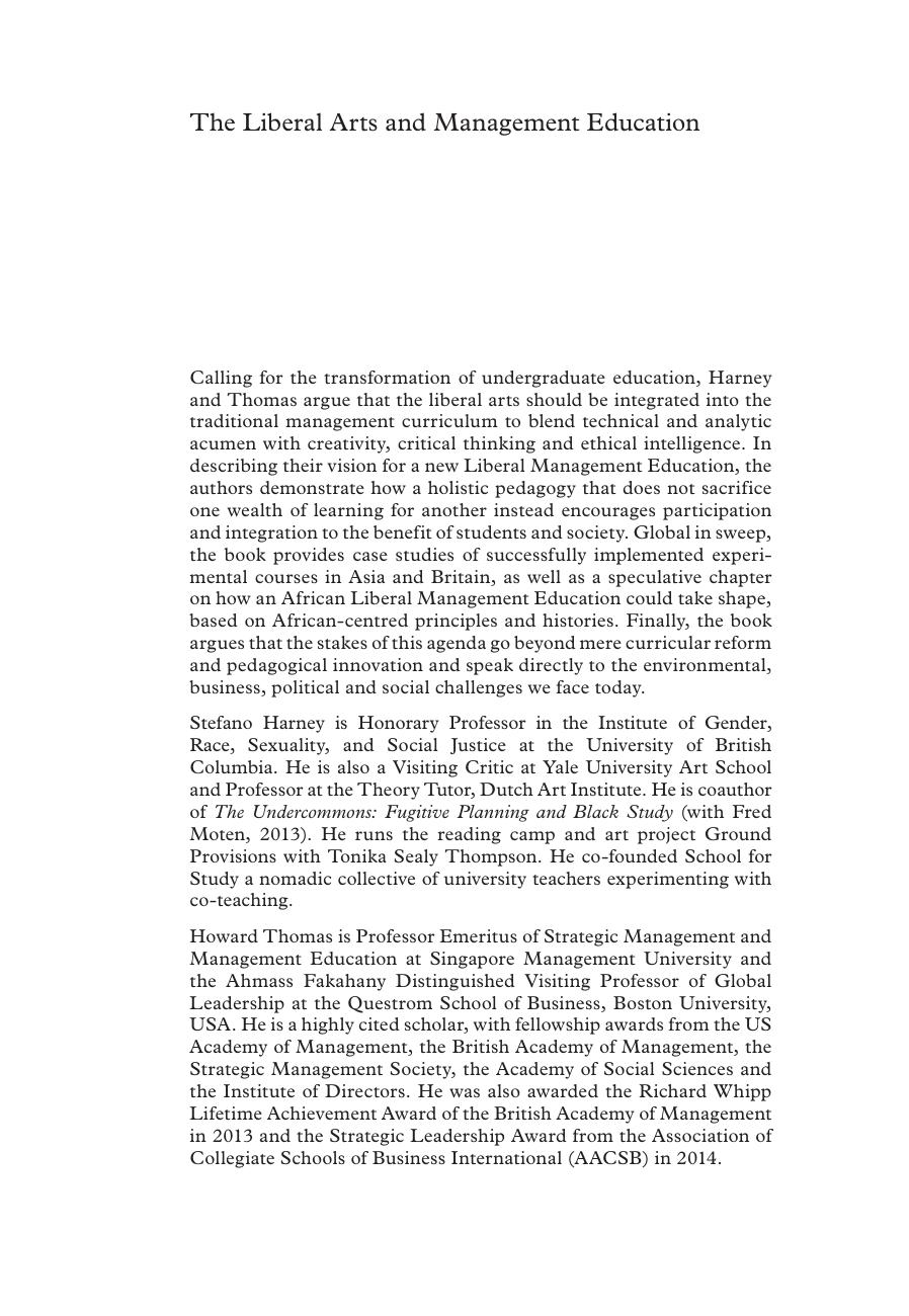 The Liberal Arts and Management Education: A Global Agenda for Change by Stefano Harney Howard Thomas