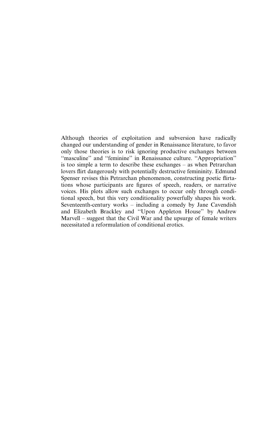 The Limits of Eroticism in Post-Petrarchan Narrative: Conditional Pleasure from Spenser to Marvell by Dorothy Stephens