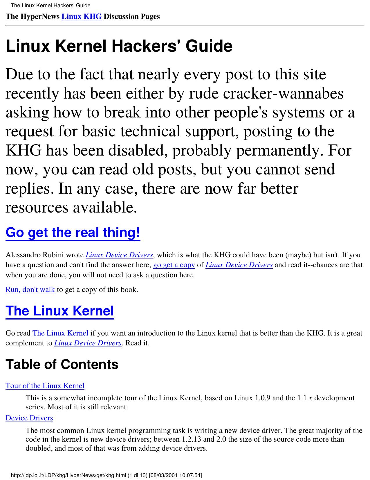 The Linux Kernel Hackers' Guide by Unknown