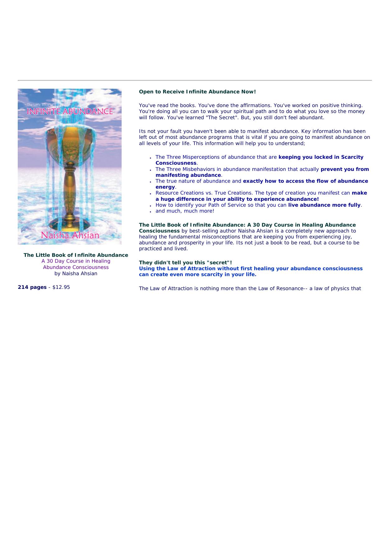 The Little Book Of Infinite Abundance By Naisha Ahsian. by Best of Kuszter's Collection