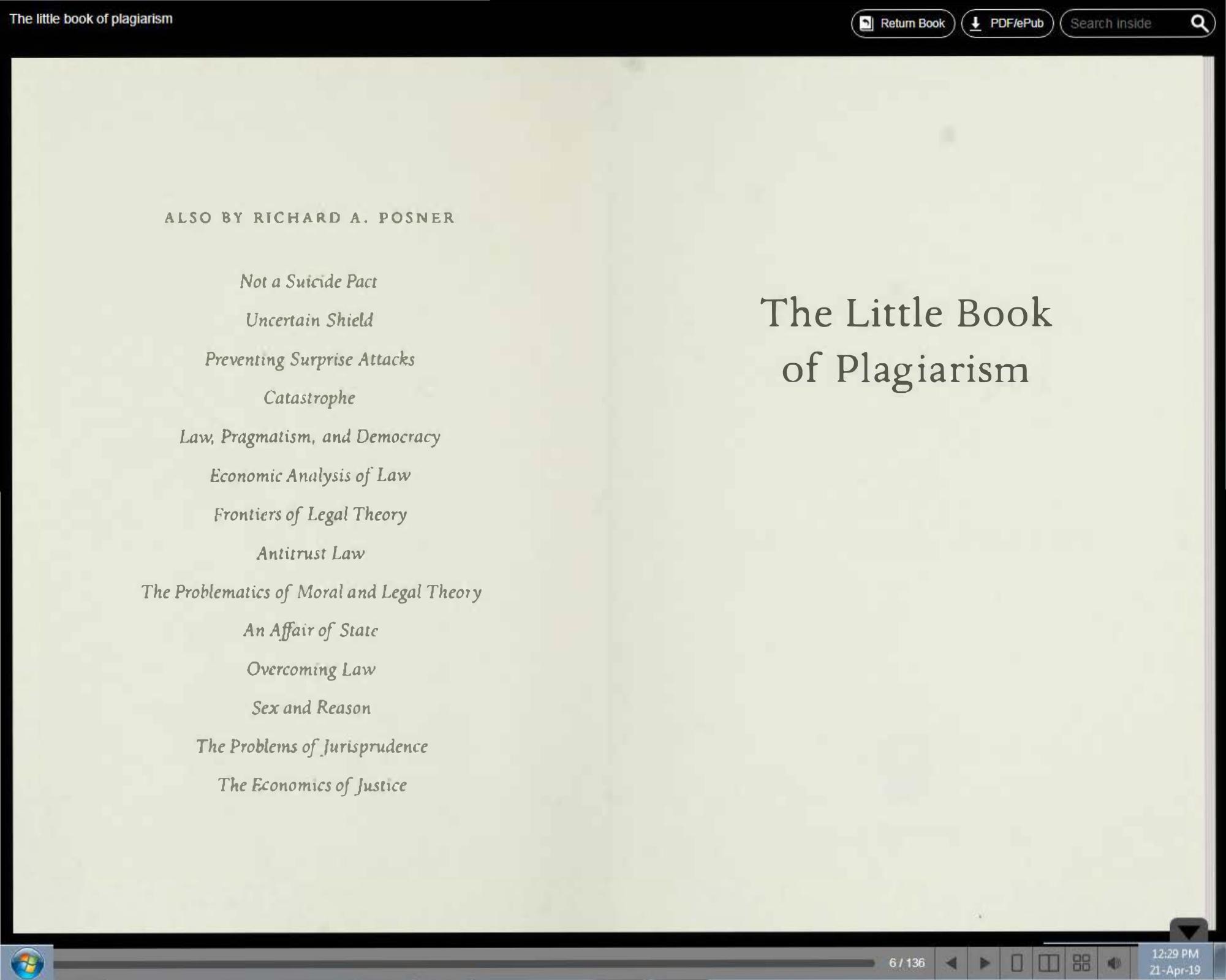 The Little Book of Plagiarism by Richard A. Posner