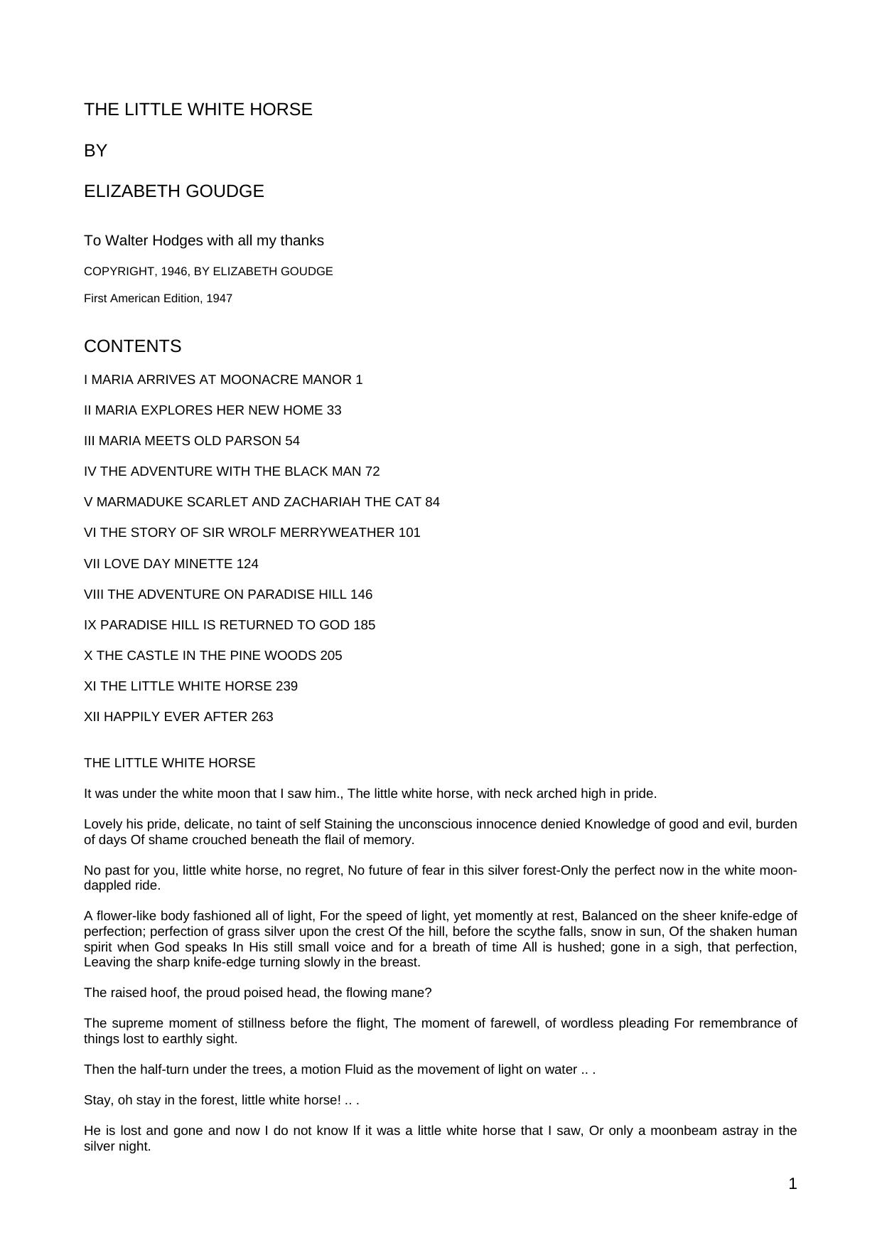 The Little White Horse by Elizabeth Goudge