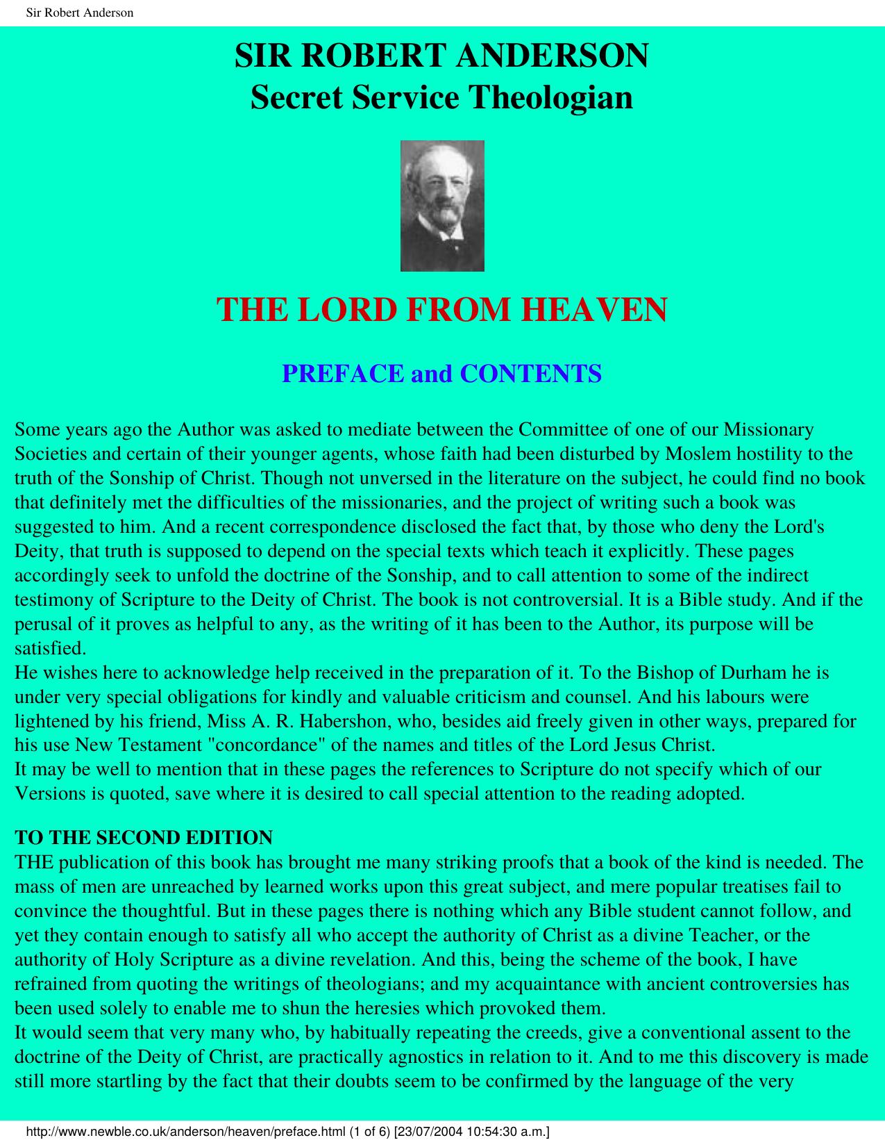 The Lord from Heaven (b) - Sir Robert Anderson by Sir Robert Anderson