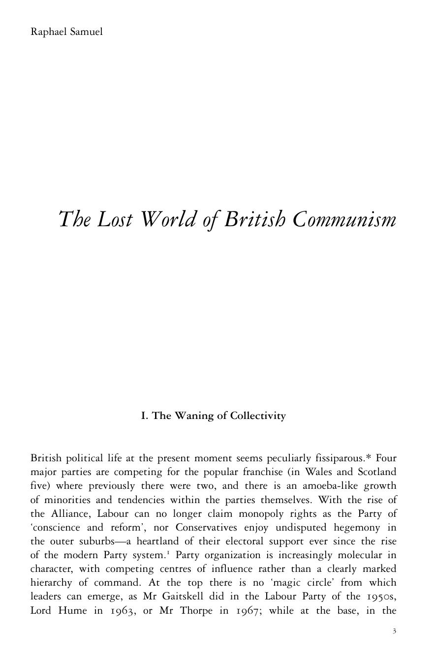 The Lost World of British Communism by Raphael Samuel