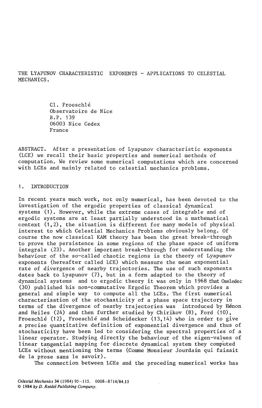The Lyapunov characteristic exponents-applications to celestial mechanics by Unknown