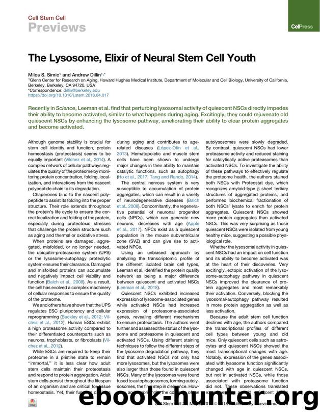 The Lysosome, Elixir of Neural Stem Cell Youth by Milos S. Simic & Andrew Dillin