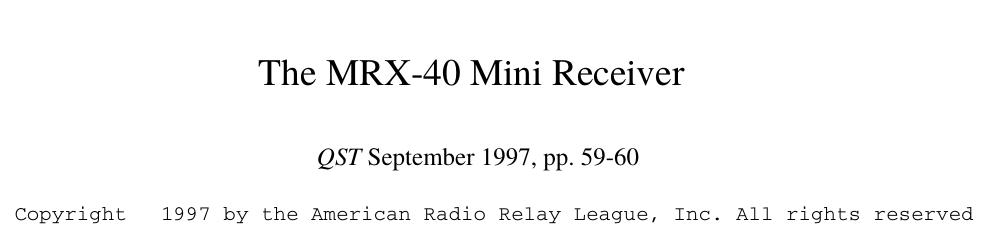 The MRX-40 Mini Receiver by JShea