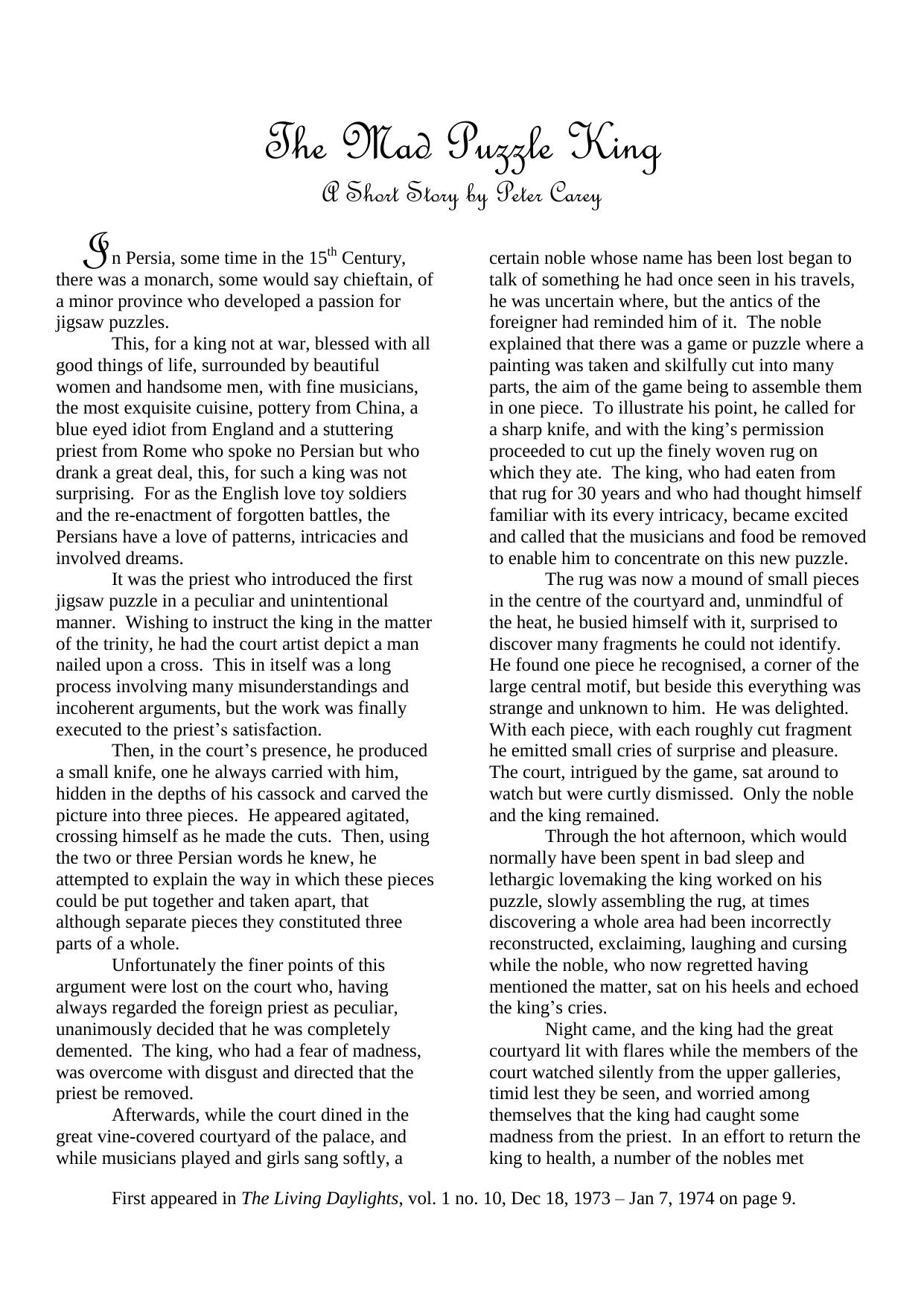 The Mad Puzzle King by Peter Carey
