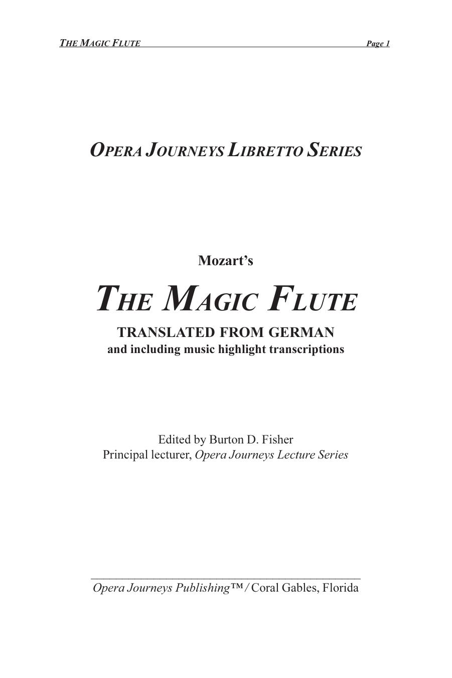 The Magic Flute by Opera Journeys Libretto Series