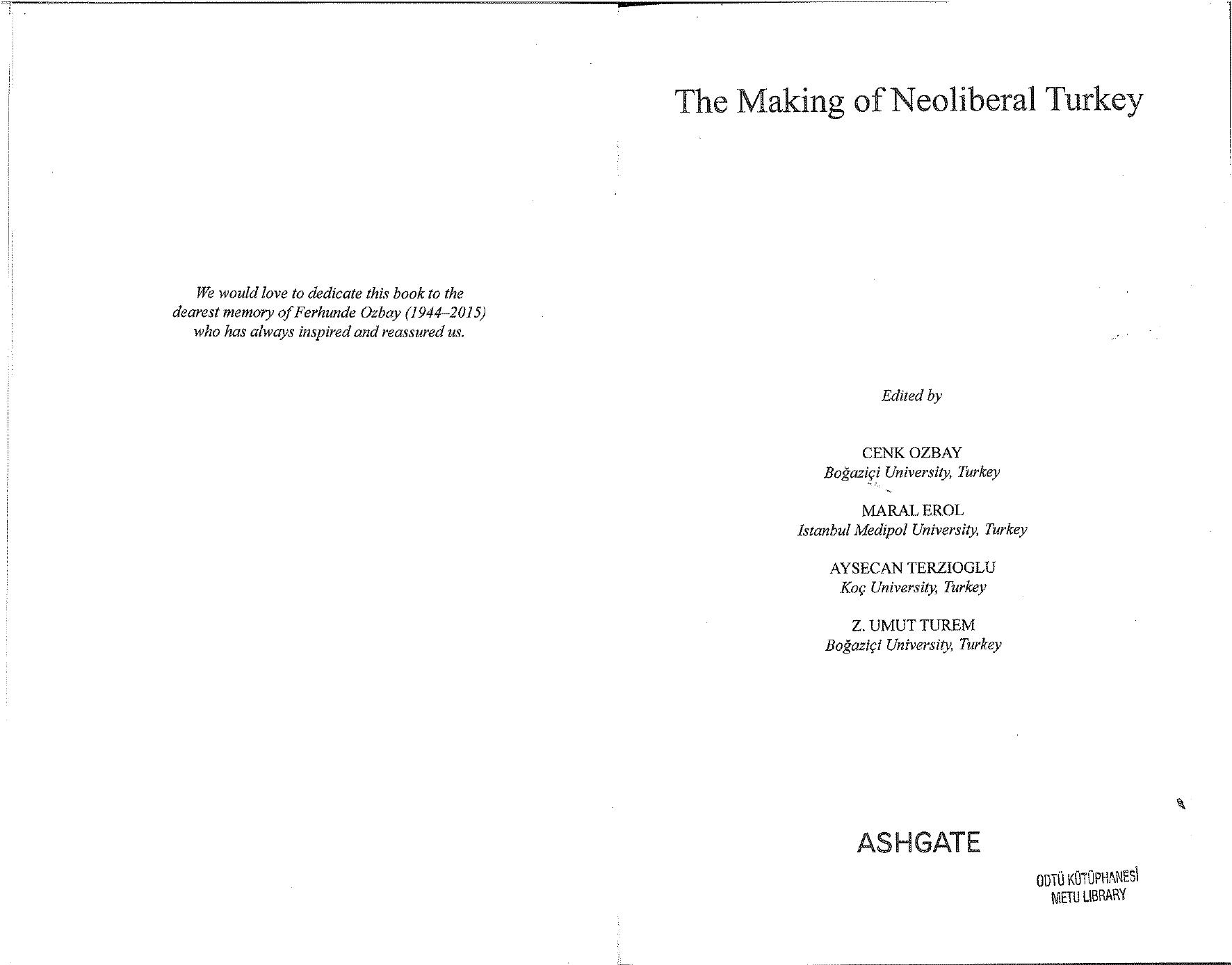 The Making of Neoliberal Turkey by Terzioglu A.; Ozbay C.; Erol M.; Turem Z.U. (eds.)