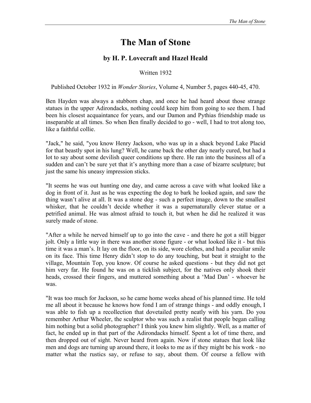 The Man of Stone by H. P. Lovecraft & Hazel Heald