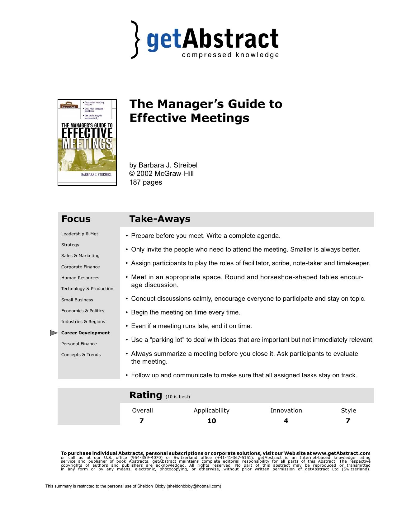 The Manager's Guide to Effective Meetings by getAbstract