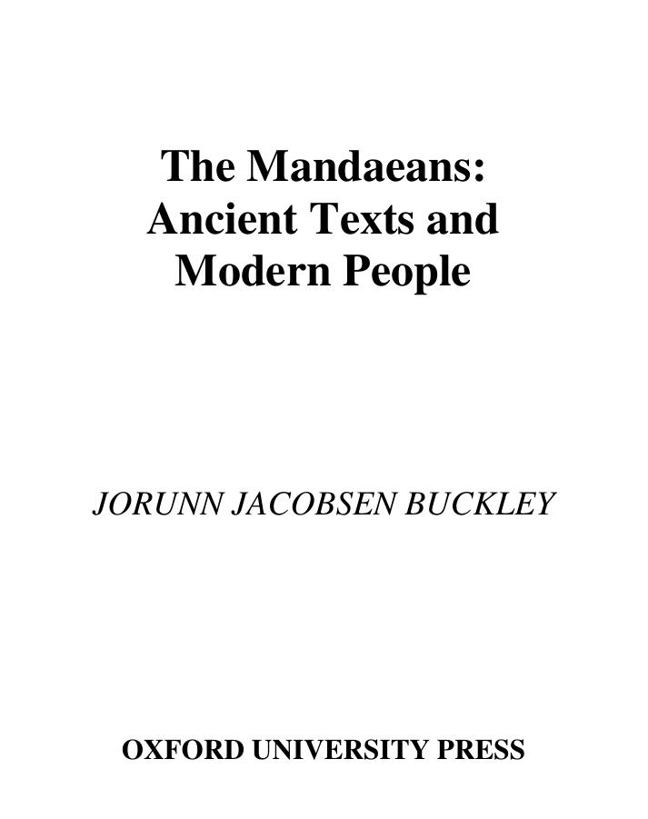 The Mandaeans: Ancient Texts and Modern People by Unknown