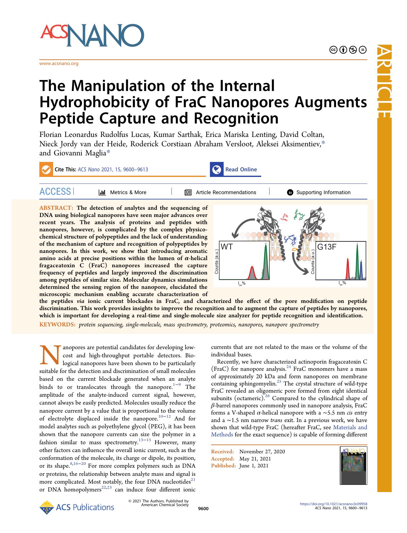 The Manipulation of the Internal Hydrophobicity of FraC Nanopores Augments Peptide Capture and Recognition by unknow
