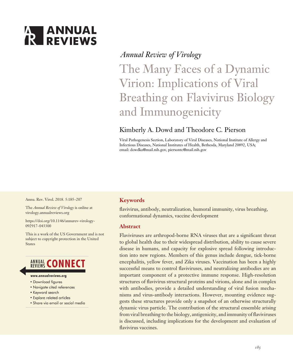 The Many Faces of a Dynamic Virion: Implications of Viral Breathing on Flavivirus Biology and Immunogenicity by Kimberly A. Dowd and Theodore C. Pierson