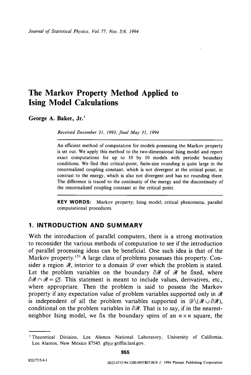 The Markov property method applied to Ising model calculations by Unknown