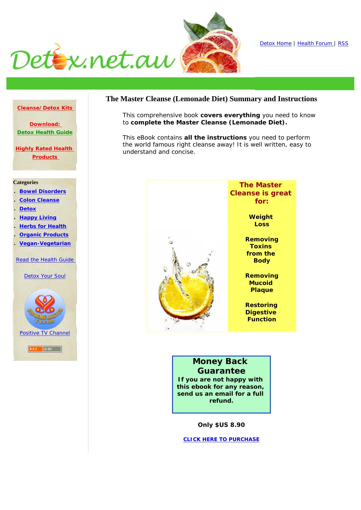 The Master Cleanse Summary And Instructions. by Best of Kuszter's Collection